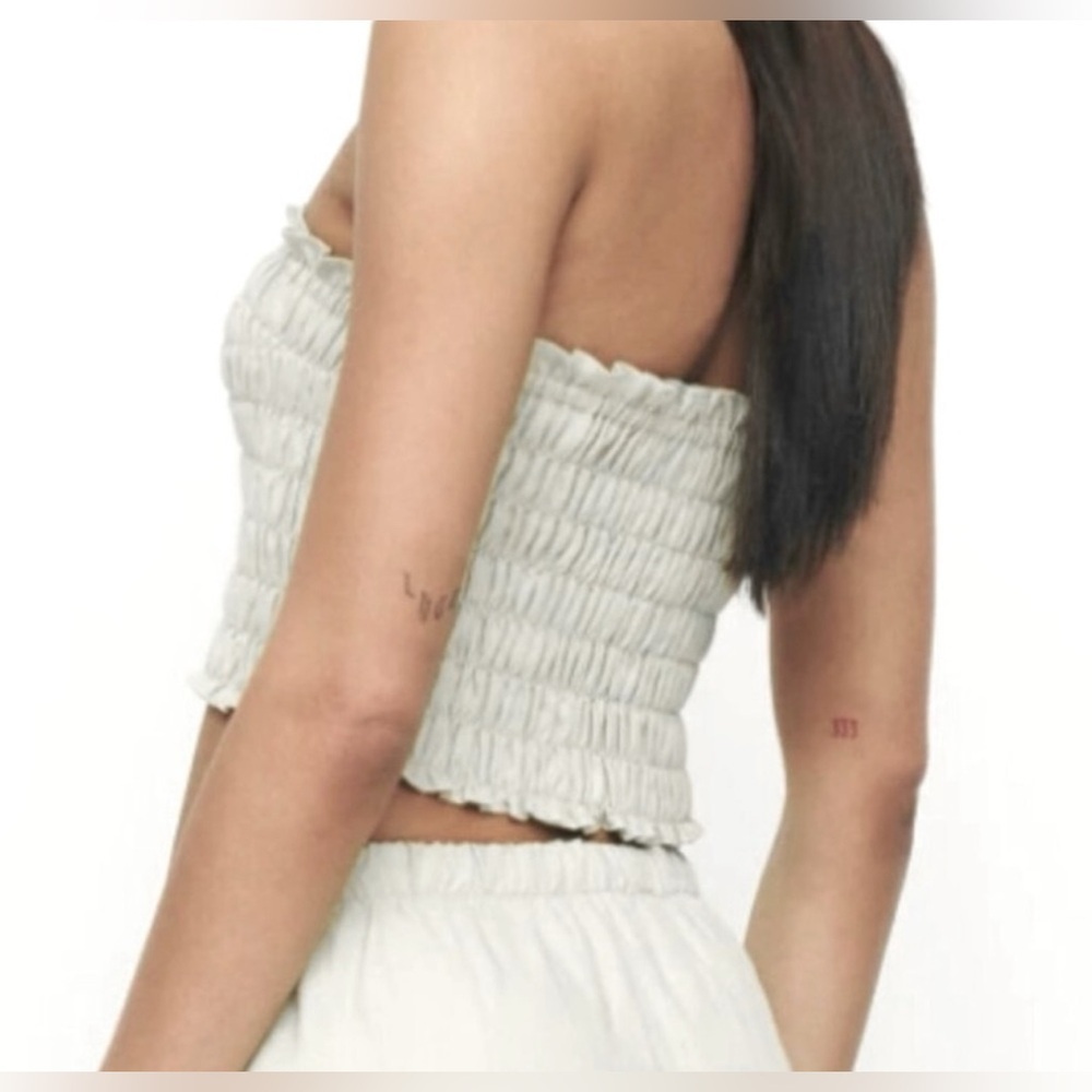 Reformation Lena Linen Tube Top Smocked Strapless Crop Flax Beige Size M - Picture 2 of 5